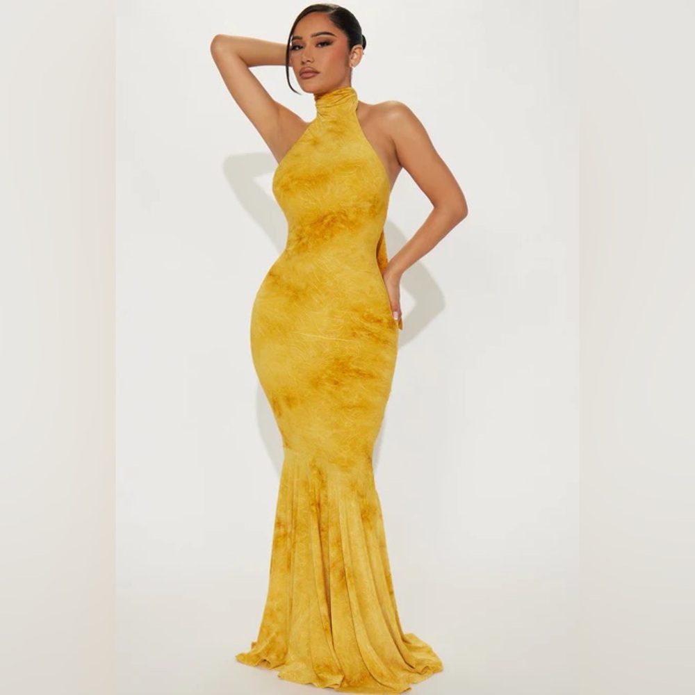 Fashion Nova Valinda Textured Maxi Dress - Yellow